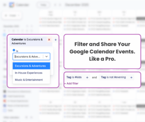 Filter Google Calendar events by calendar, location, or tag